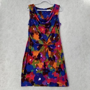 Calvin Klein Faux Wrap Womens 12 Blue Red Floral Sleeveless V-Neck Surplice - Picture 1 of 10