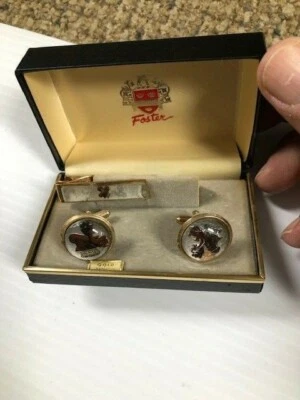 FOSTER TEAR ACABAMENTO DOURADO Abotoaduras Moose Lodge e Clipe de Gravata Correspondente--J46 - Imagem 1 de 4