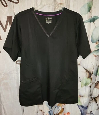 Purple Label by Healing Hands Black Scrub Top Shirt With Pockets- Plus Size 3x - Image 1 of 4