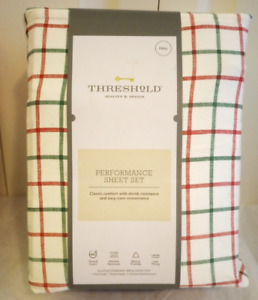 Threshold Full Size Sheet Set Christmas Red and Green  400TC  NEW