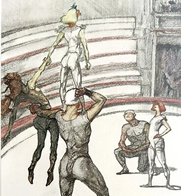 Toulouse Lautrec Circus Acrobats 1967 Art Lithograph Matted 2nd Gen Art Print - Image 1 of 4