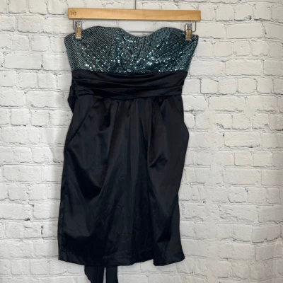 Ruby Rox Black Dress Blue Sequins Strapless Evening Cocktail Homecoming size 9 - Image 1 of 4