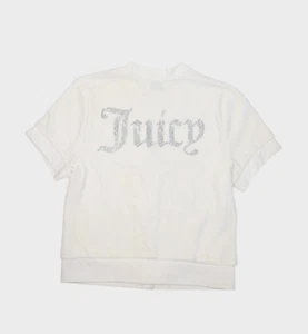 Juicy Couture Top Women L White Velour Track Warm Up Short Sleeve Rhinestone Y2k - Picture 1 of 9