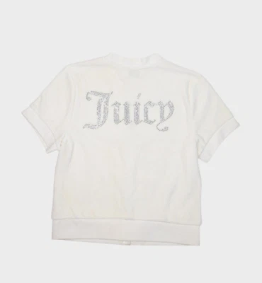 Top Juicy Couture para mujer L blanco terciopelo pista calentamiento manga corta estrás Y2k Foto 1 de 4