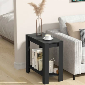 Rustic 2Tiers Side Table Open Accent Table Bedside Storage Slim Coffee End Table - Picture 1 of 12