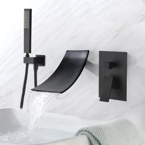 Grifo de bañera cascada negro juego de ducha ducha grifo mezclador - Imagen 1 de 12