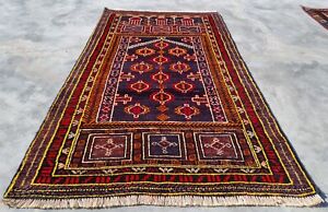 Authentic Hand Knotted Vintage Afghan Al Khuja Prayer Wool Area Rug 5 x 3 FT  