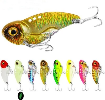 8PCS Metal VIB Fishing Lure Glow Jig 20g Bait Spinner Spoon Trout Winter Jigs - Image 1 of 4