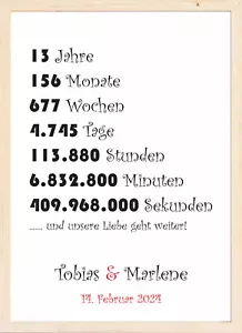Jahrestag Hochzeitstag Geschenk 13 Jahre Geschenkidee für Paare Mann Frau DIN A4 - Bild 1 von 6