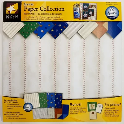 Sports 12x12 Scrapbook Paper & Cardstock Baseball Soccer Football Multicolor - Image 1 of 4