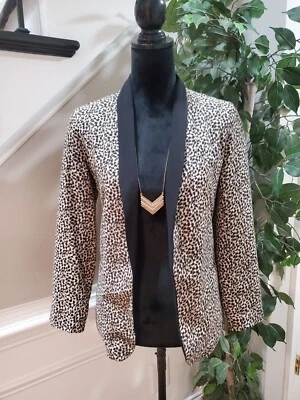 Chaqueta Blazer Bar lll Mujer Beige Negro Estampado Leopardo Manga Larga Frente Abierto S Foto 1 de 4