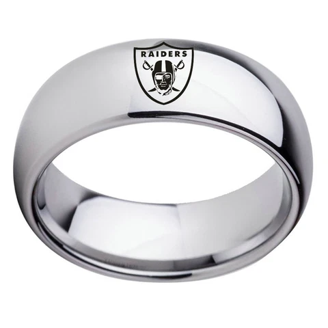 Oakland Raider Football Team Silver Stainless Steel Mens Band Ring Size 6-13 Cover