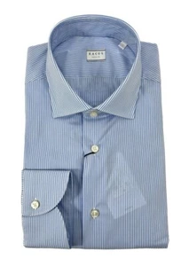 XACUS camicia collo Francese morbido in popeline elastico a righe bianco/azzurro - Foto 1 di 4