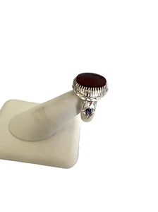 CUSTOM HANDMADE ENGRAVED MEN'S SILVER RING WITH GENUINE RED YEMANIالحجر اليماني - Picture 1 of 17
