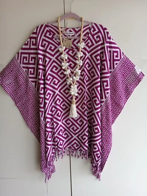 NUEVO CON ETIQUETAS BALI QUEEN Frambuesa y Blanco Tropical 100% Rayón Top Islas Hawaianas OS Foto 1 de 4