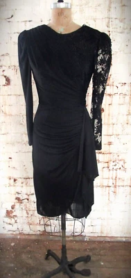 Vestido de cóctel LBD vintage años 80 ceñido al cuerpo manga de encaje acanalado talla 5/6 envío GRATIS Foto 1 de 4