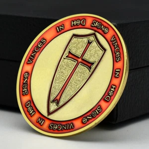 Red Temple Golden Challenge Coin Knight Shield Commemorative Medal Collectibles - Picture 1 of 12