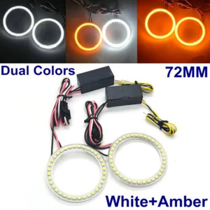 72MM LED Halo Rings SMD White Amber Dual Color LED Angel Eyes DRL Turning Signal - Picture 1 of 12