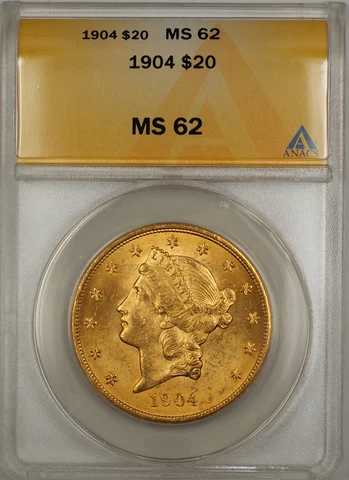 1904 $20 Liberty Double Eagle Gold Coin ANACS MS-62 SB (G) Cover