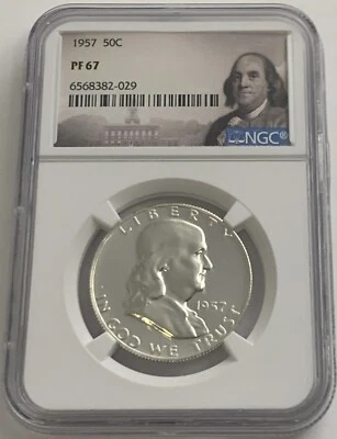 1957 NGC PF67 Silver Proof Franklin Half Dollar 50c 90% Silver Portrait Label - Image 1 of 3