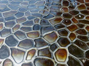 calfskin leather hide Embossed 'Stained Glass' in Browns glossy patent finish - Picture 1 of 7