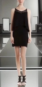 $440 SANDRO PARIS Tiered Mini Dress 1/S Lace Trimmed V-Neck Black Cocktail LNWOT - Picture 1 of 15