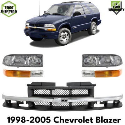 Front Grille Assembly & Headlights Kit For 1998-2005 Chevrolet Blazer Foto 1 de 4