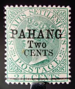 RARE PAHANG MALAYA STAMP 1884 QV 2c GREEN STRAITS SETTLTMENTS CLASSIC SG #9 MOG - Picture 1 of 12