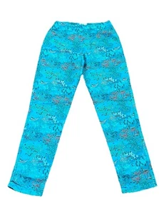 MODA INT’L Women’s Turquoise Multi Print Japanese Scene Silky Pants Stretch 4 - Picture 1 of 13