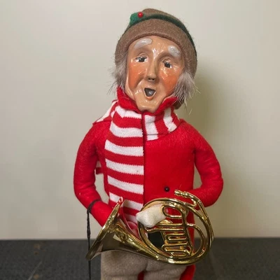 Vtg Byers Choice Caroler Musician Man French Horn Musical Instrument Xmas Waits - Image 1 of 4