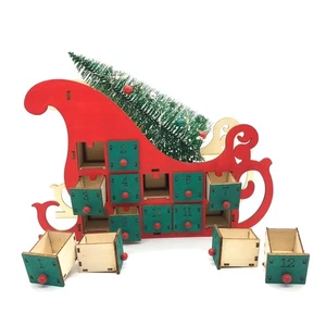 Christmas Sleigh Tree Wooden Advent Calendar Countdown LED Party Decor 24 Drawer - Picture 1 of 8