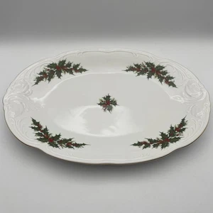 Royal Kent Holiday Christmas China 13” Platter Holly Berries Pinecone Poland EUC - Picture 1 of 7