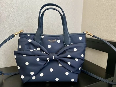 Kate Spade On Purpose Polka Dot Bow Tote Recycled Nylon Crossbody ~ Navy - Image 1 of 4