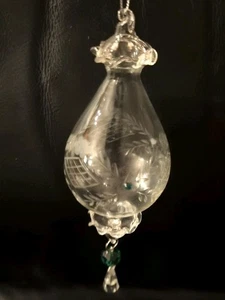 Hand Blown Clear Etched Glass Ornaments XMAS Dangling Green & Prism 9" Lot 2 - Picture 1 of 13