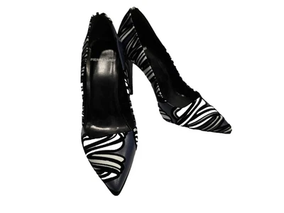 PIERRE HARDY Gray Leather Pump w/ Black and White Velvet Animal Print -37.5 - Image 1 of 4