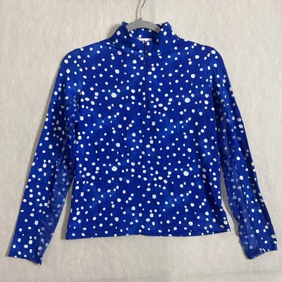 Ibkul Women's Size Small Spotted Blue Polyester 1/4 Zip Long Sleeve Sun Shirt - Image 1 of 4
