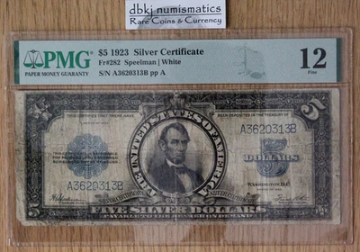 1923 - $5 Silver Certificate - Porthole - Fr 282 - PMG - Fine 12 - Image 1 of 2
