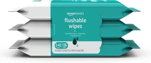 Amazon Basics Feuchttücher für Erwachsene spülbar ohne Duft, 42 Stück (3er Pack) - Bild 1 von 9