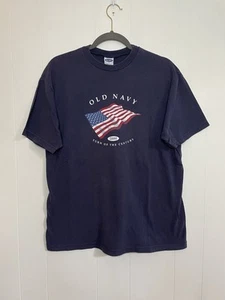Old Navy 2000 Tshirt Vintage Y2K Flag Patriotic Adult Medium Navy Short Sleeve - Picture 1 of 6
