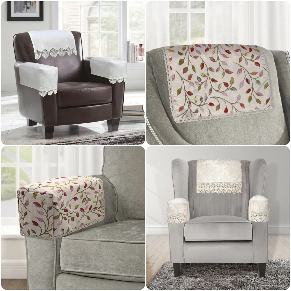Pack of 4 Jacquard Floral Lace Sofa Slip Covers Arm Chair Chairbacks & Arm Caps - Image 1 of 1