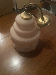 VINTAGE RETRO GLASS LIGHT SHADE BRASS FITTING FROSTED Purple PINK TRIM Wall LAMP - Picture 1 of 6