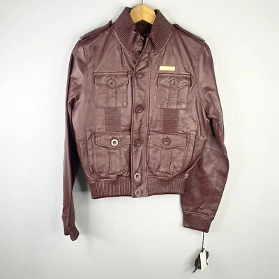 Live Mechanics Bomber Leather Jacket Women's XL Burgundy Vintage NWT - Image 1 of 4