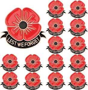 Poppy Flower Memorial Day 15Pcs Poppy Pins Lapel Pins Lest We Forget Brooch Pins - Picture 1 of 7