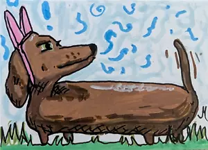 Original ACEO Katze Hund Gemälde Miniatur Kunst Abstrakte Landschaft von Josh Merritt - Bild 1 von 1