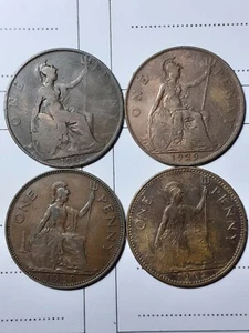 REGNO UNITO lotto 4 monete da 1 penny, 4 regnanti diversi - Foto 1 di 2