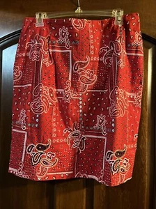 Ario Beaded Red Black and White Paisley Bandana Pencil Skirt Women's Size L PUC - Picture 1 of 7