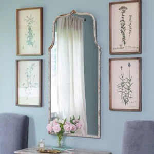 Metal Wall Mirror Distressed White Antique Vintage Style Keyhole - Picture 1 of 5