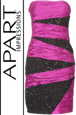 NEU LUXUS COCKTAILKLEID SATIN PAILLETTEN GR 32 APART schwarz cyclam 169€ *386193 - Bild 1 von 4