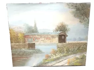 Vintage Hand Oil Painting Of Bridge With Coca-Cola On Side By Enduby - Picture 1 of 7