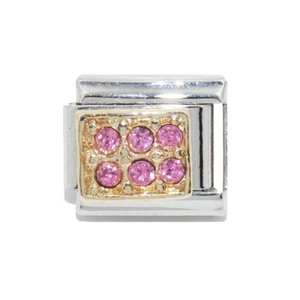 Dije italiano rectángulo dorado con piedras rosas esmalte - se adapta a pulseras clásicas de 9 mm - Imagen 1 de 1